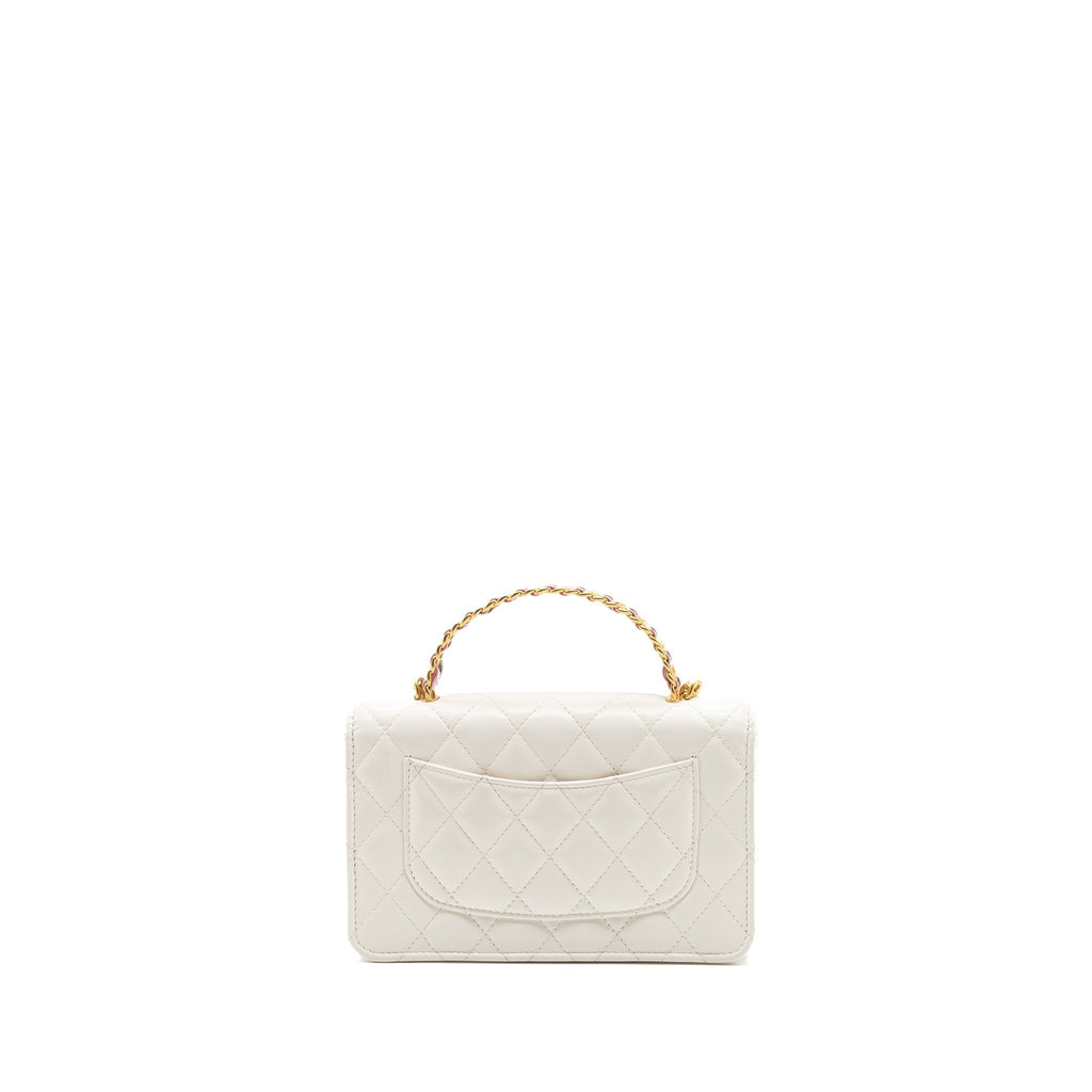 CHANEL 23P LETTER TOP HANDLE WALLET ON CHAIN CALFSKIN WHITE GHW(MICROCHIP)
