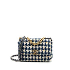 CHANEL SMALL 19 BAG FABRIC MULTICOLOUR BLUE / WHITE MULTICOLOUR HARDWARE