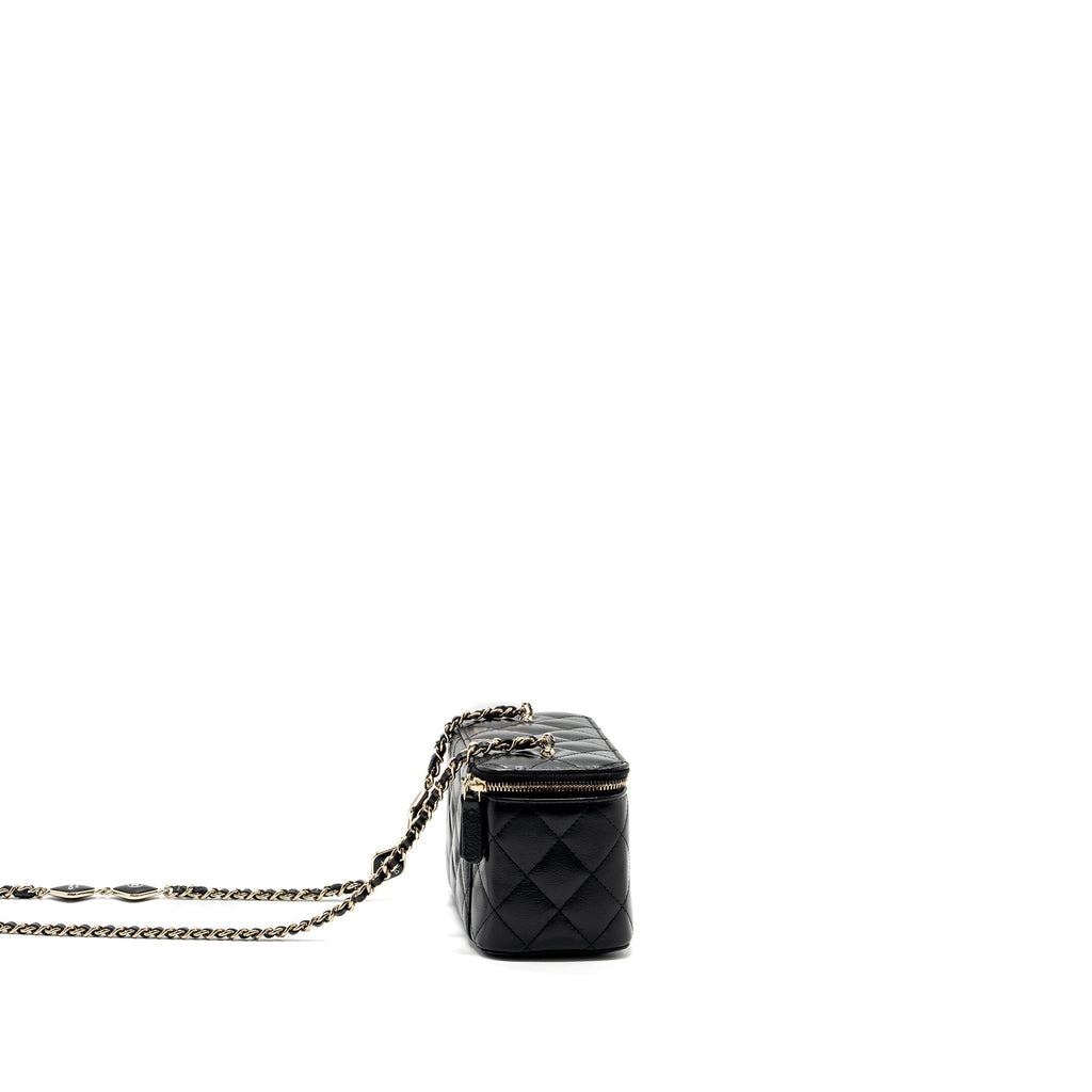 CHANEL LONG VANITY CASE WITH CHARMS CHAIN CALFSKIN BLACK LGHW (MICROCHIP)