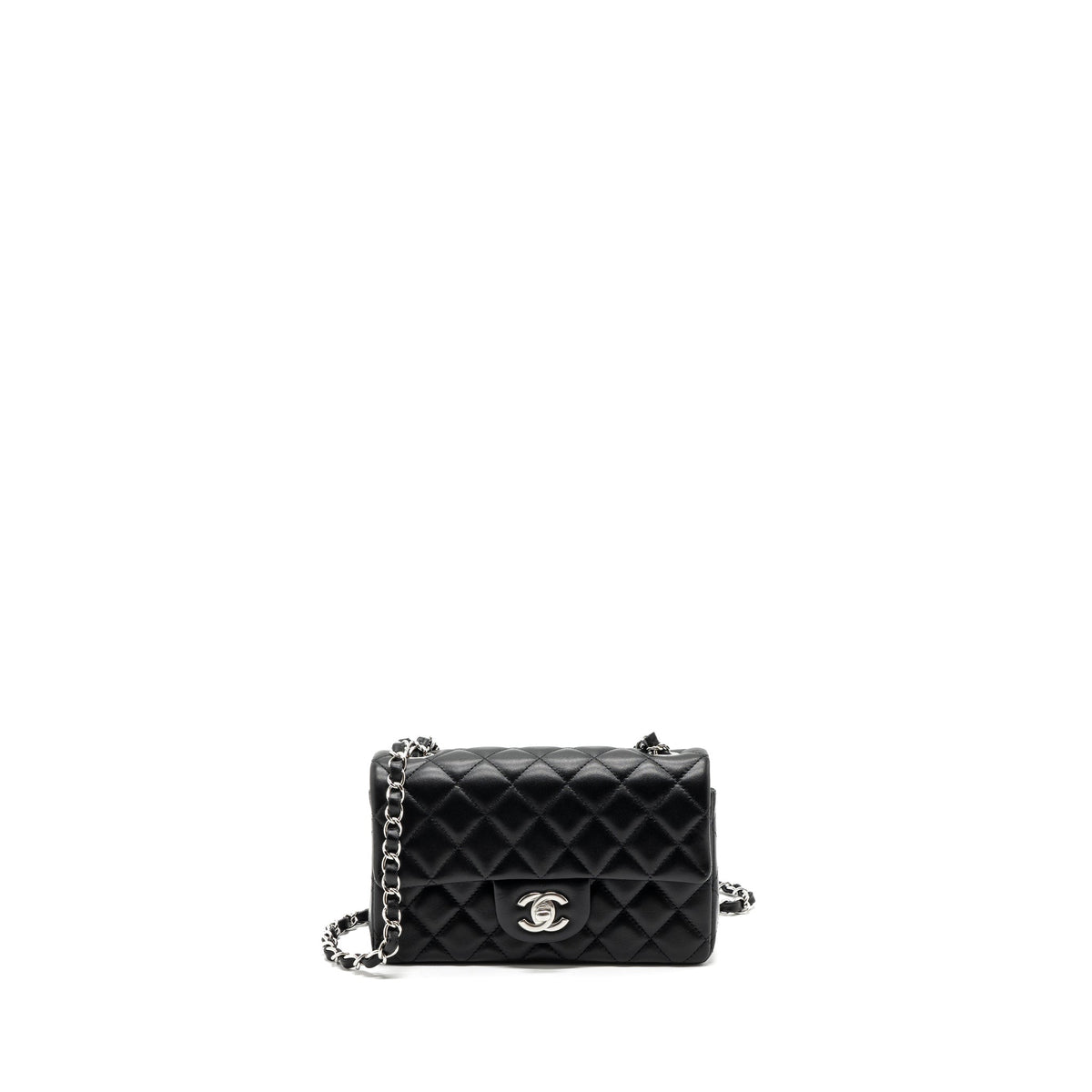 CHANEL MINI RECTANGULAR FLAP BAG LAMBSKIN BLACK SHW (MICROCHIP)