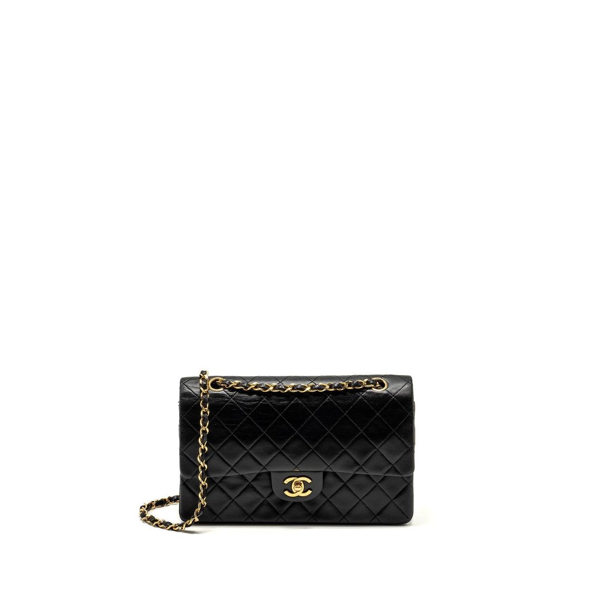 CHANEL VINTAGE MEDIUM CLASSIC DOUBLE FLAP BAG LAMBSKIN BLACK GHW