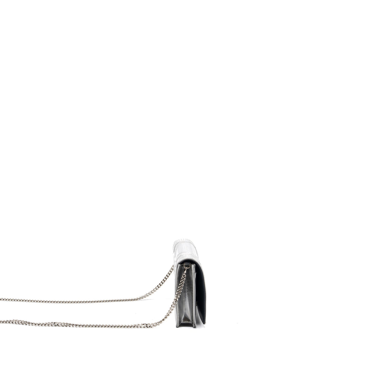 DIOR DIORAMA WALLET ON CHAIN PATENT METALLIC SILVER SHW