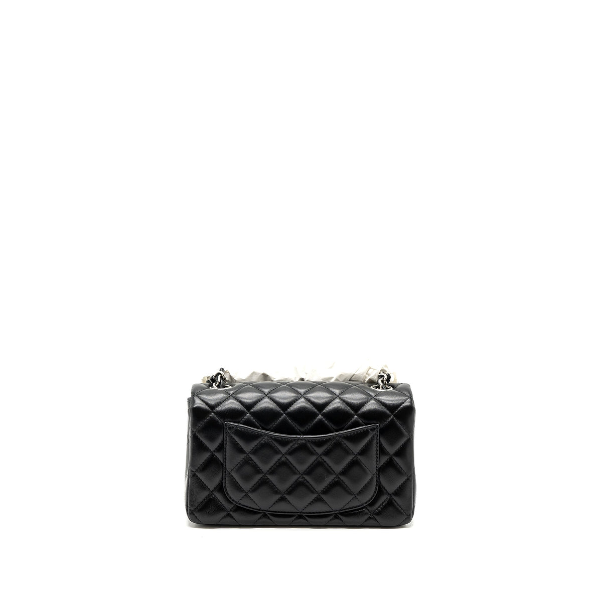 CHANEL CLASSIC MINI RECTANGULAR FLAP BAG LAMBSKIN BLACK SHW (MICROCHIP)