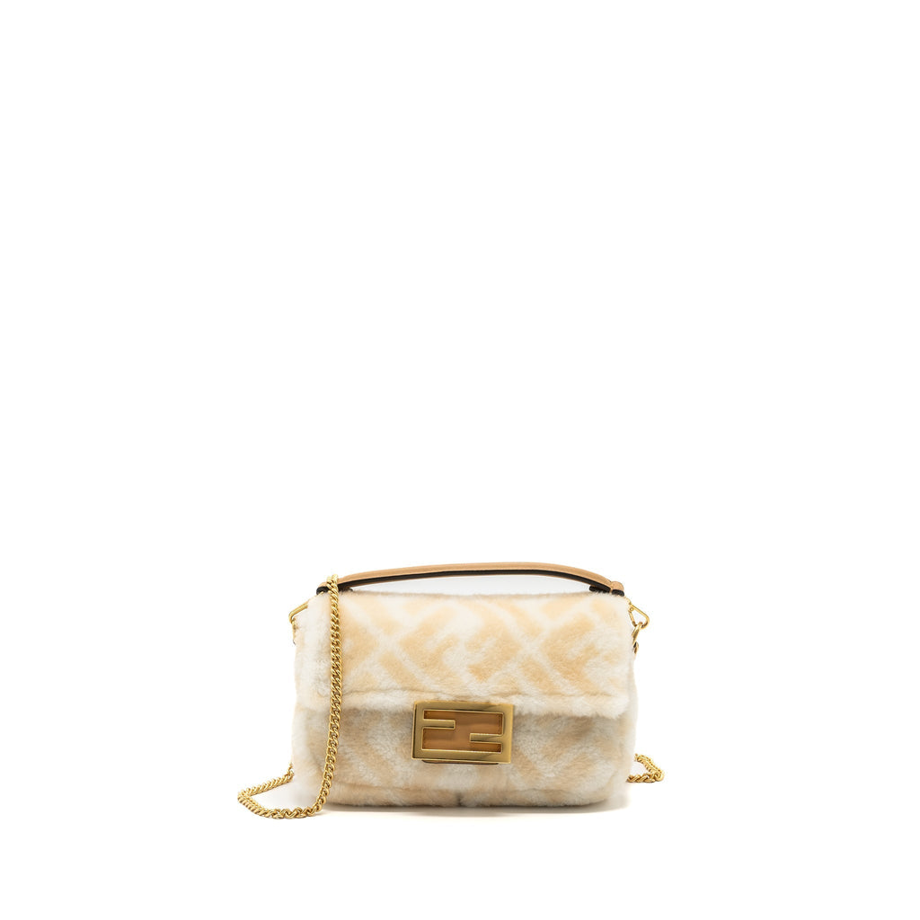 FENDI MINI BAGUETTE SHEEPSKIN BEIGE/ WHITE GHW