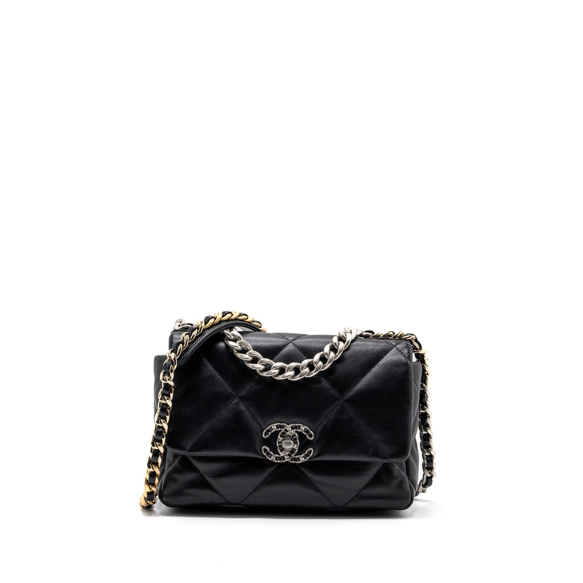 CHANEL SMALL 19 BAG LAMBSKIN BLACK MULTICOLOUR HARDWARE(MICROCHIP)