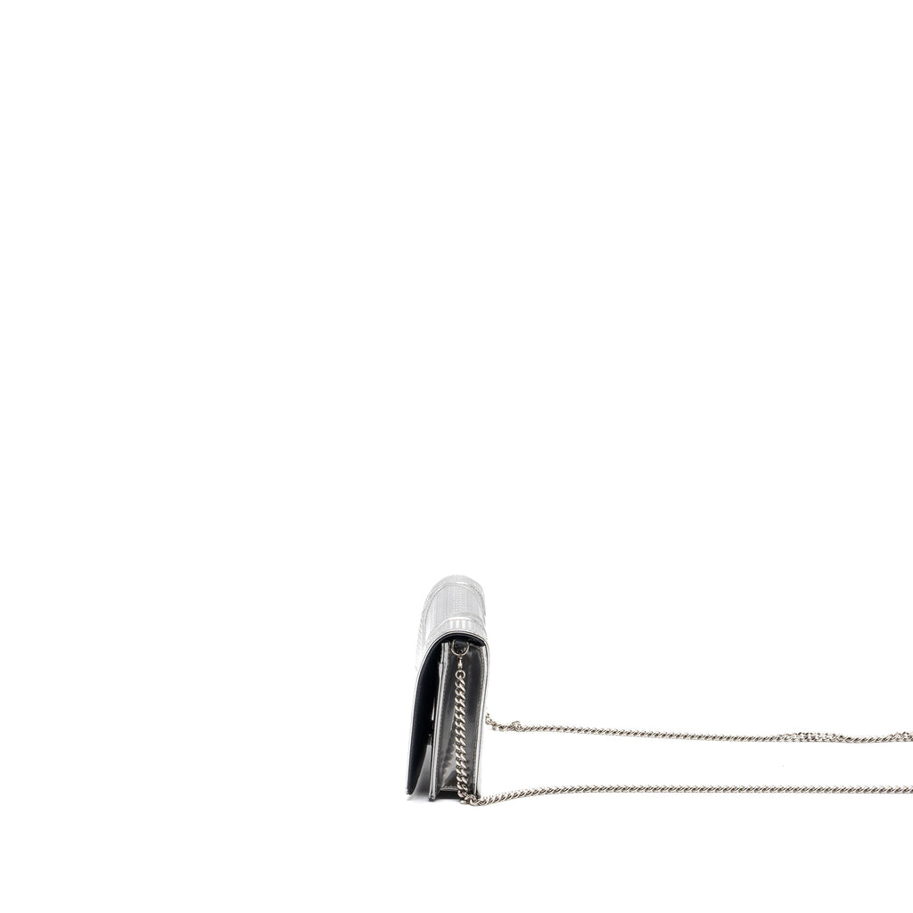 DIOR DIORAMA WALLET ON CHAIN PATENT METALLIC SILVER SHW