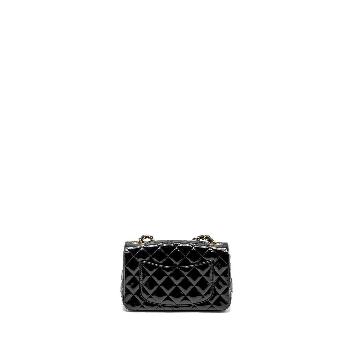 CHANEL MINI RECTANGULAR FLAP BAG PATENT BLACK LGHW