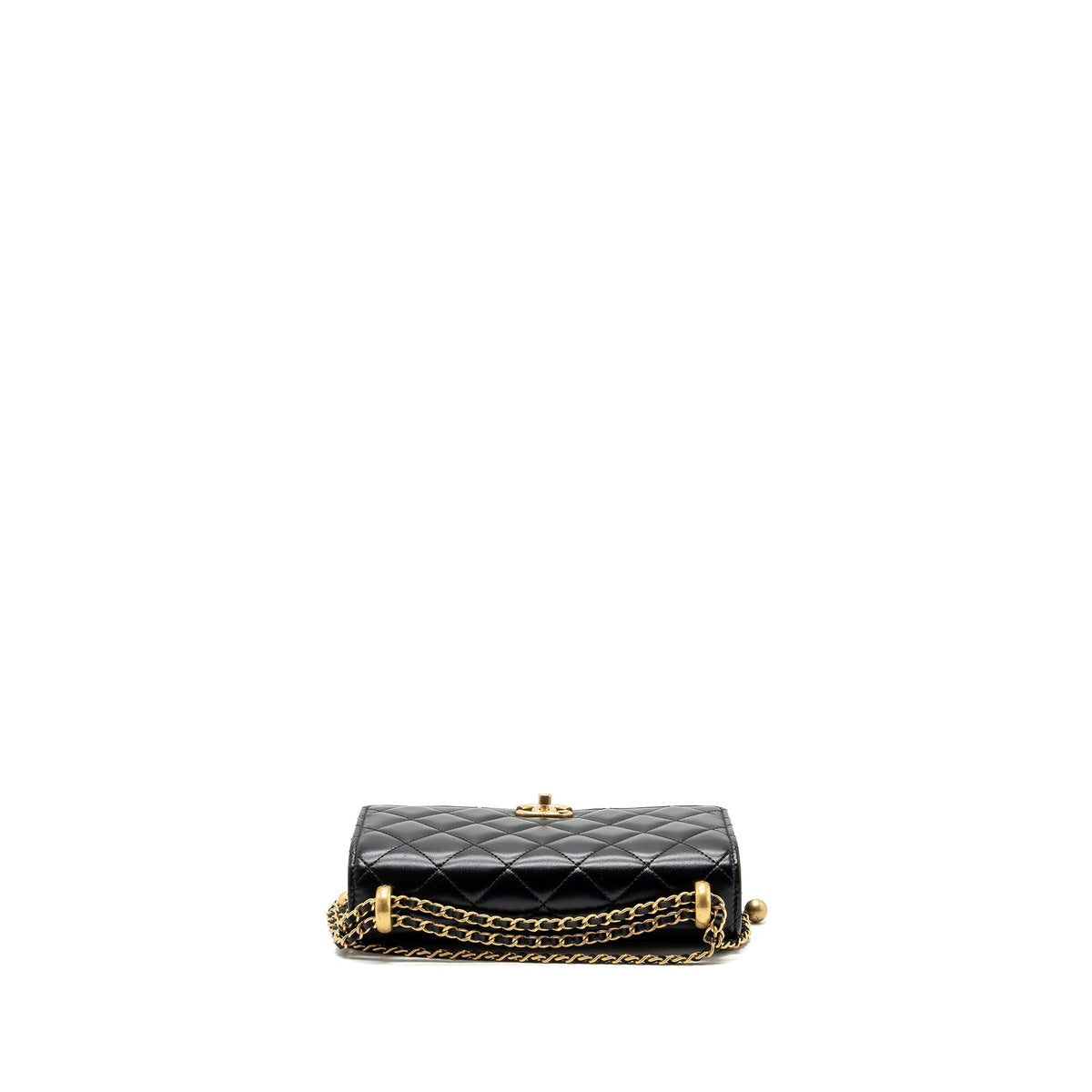 CHANEL 24C GOLD CRUSH WALLET ON CHAIN CALFSKIN BLACK GHW (MICROCHIP)