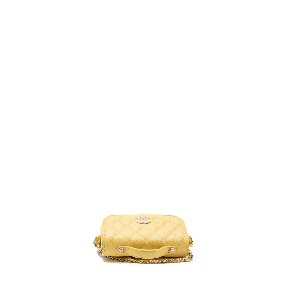 CHANEL MINI BUSINESS AFFINITY WALLET ON CHAIN CAVIAR YELLOW LGHW (MICROCHIP)
