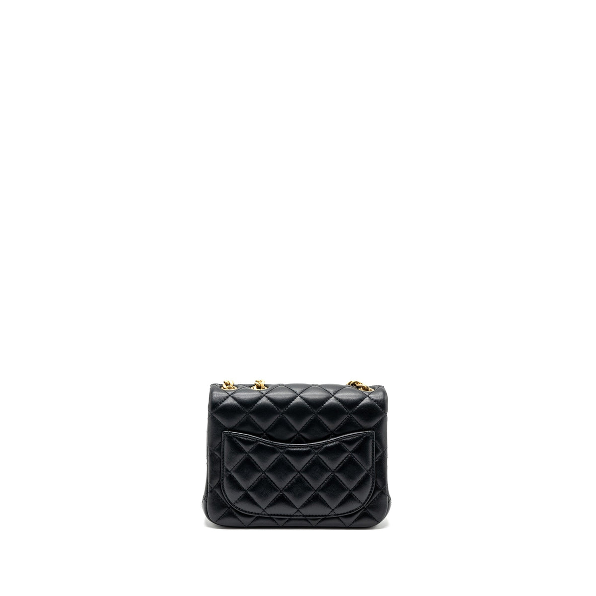 CHANEL CAMELLIA ADJUSTABLE CHAIN MINI SQUARE FLAP BAG LAMBSKIN BLACK GHW (MICROCHIP)
