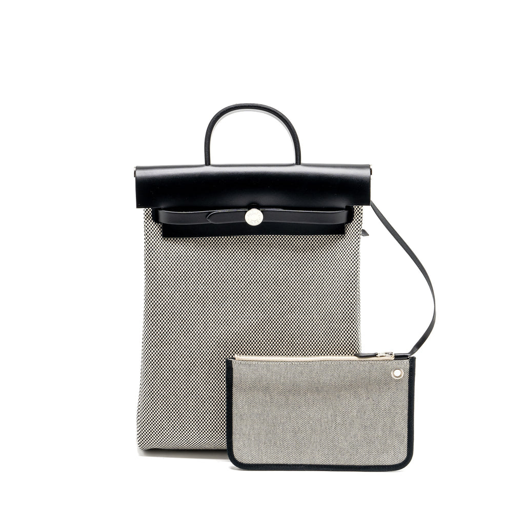 Hermes Herbag A Dos Zip Retourne Backpack Canvas/ Hunter Ecru/Black SHW