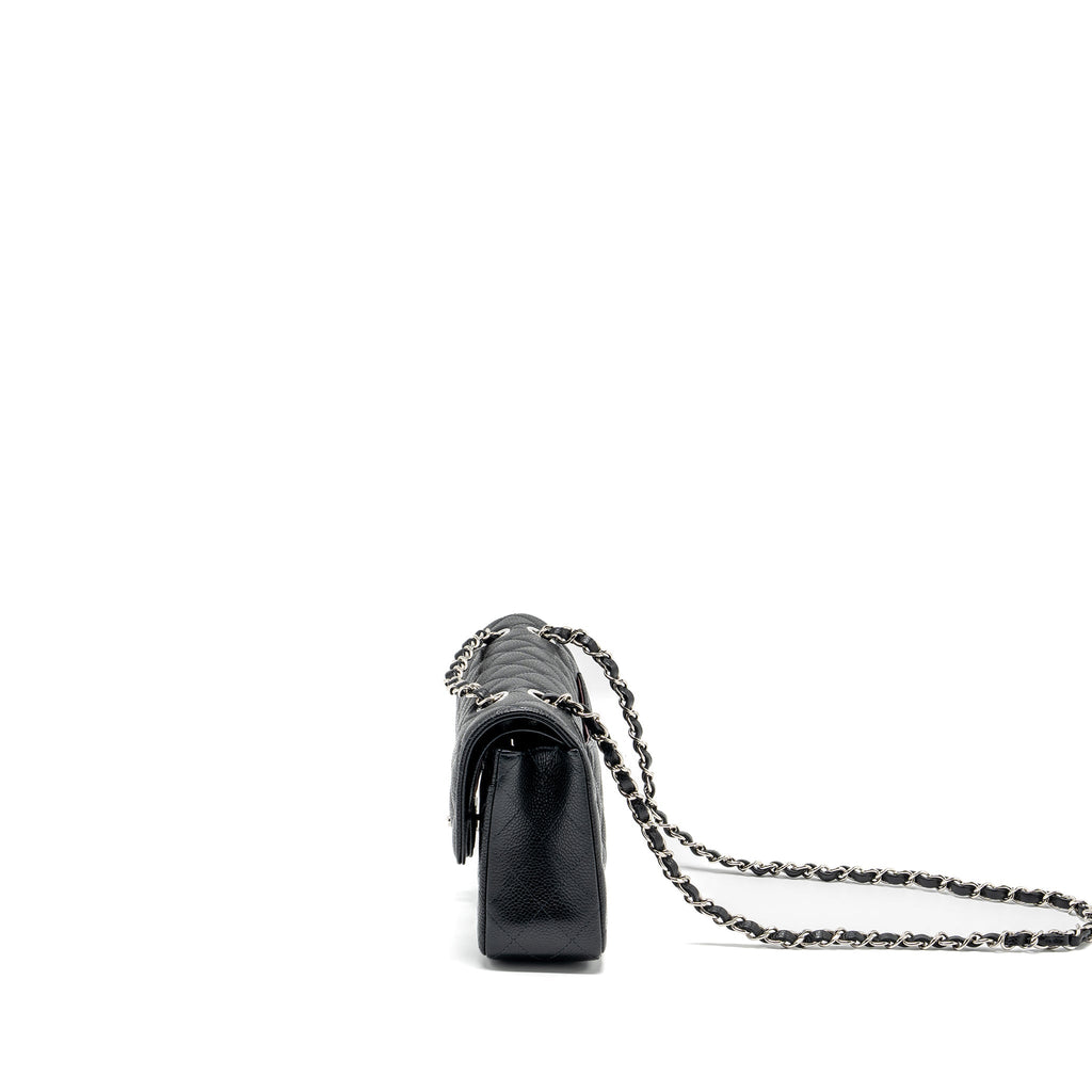 CHANEL SMALL CLASSIC DOUBLE FLAP BAG CAVIAR BLACK SHW (MICROCHIP)