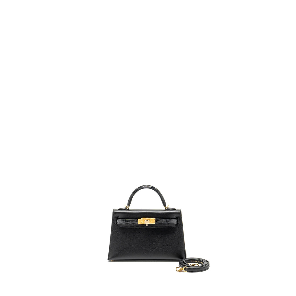Hermes touch Mini Kelly II madame / alligator mississippiensis black GHW