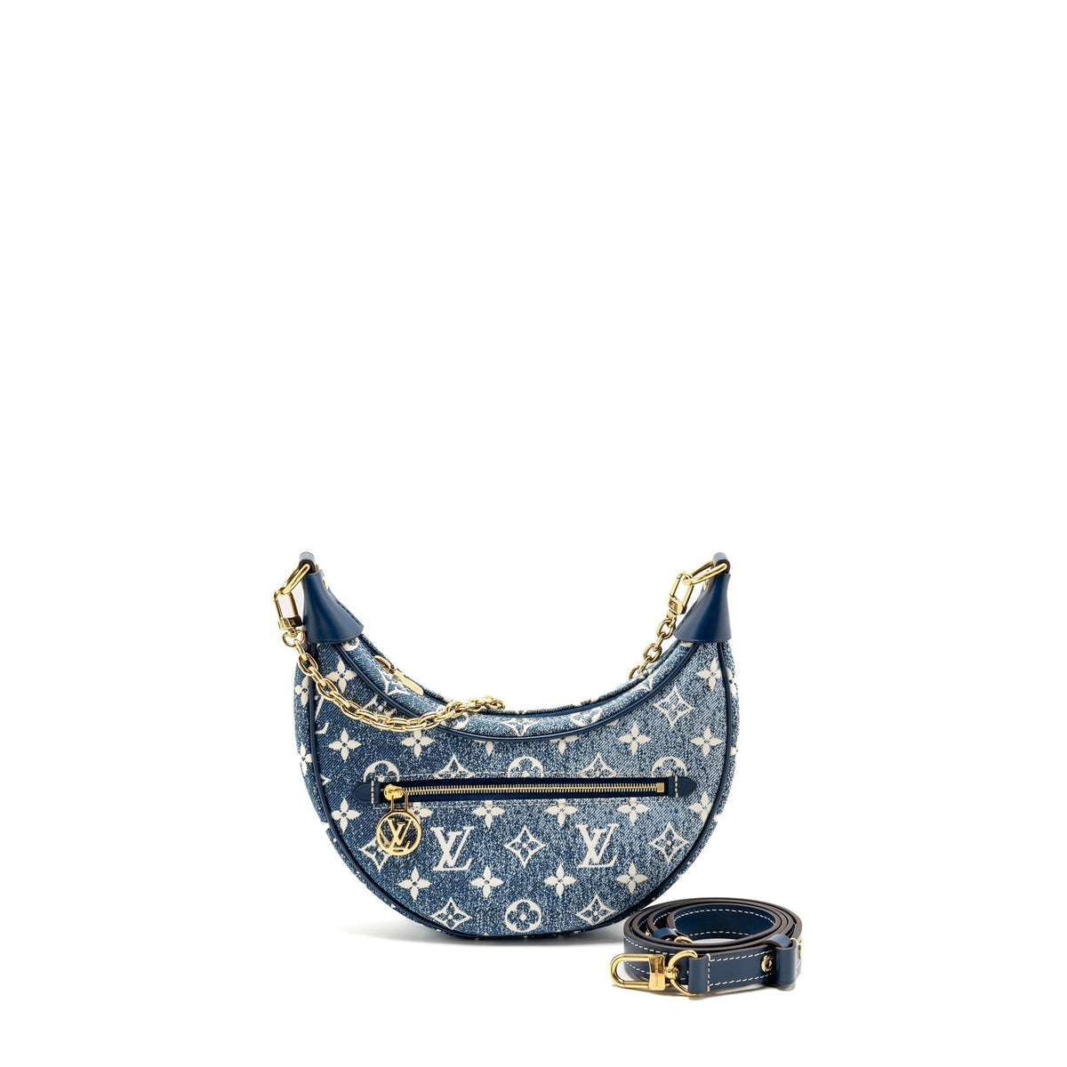 LOUIS VUITTON HALF-MOON LOOP BAGUETTE BAG DENIM BLUE GHW