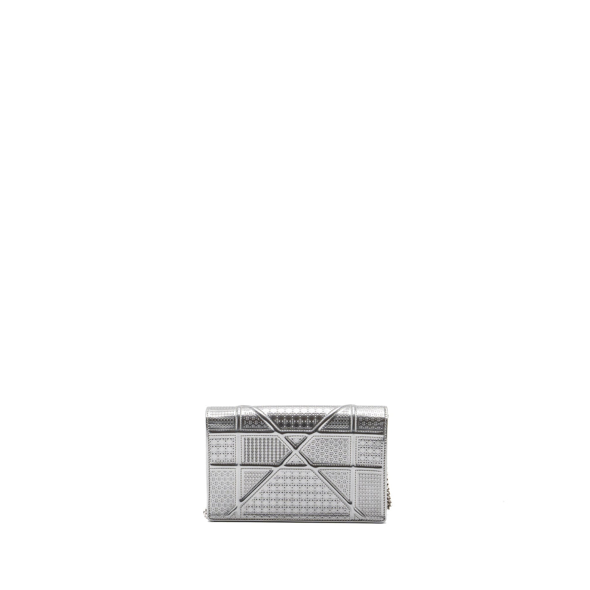 DIOR DIORAMA WALLET ON CHAIN PATENT METALLIC SILVER SHW