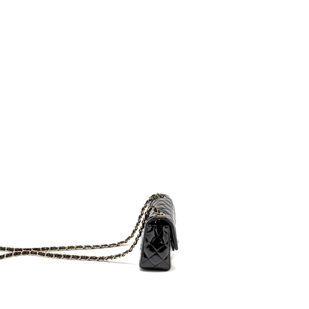 CHANEL MINI RECTANGULAR FLAP BAG PATENT BLACK LGHW