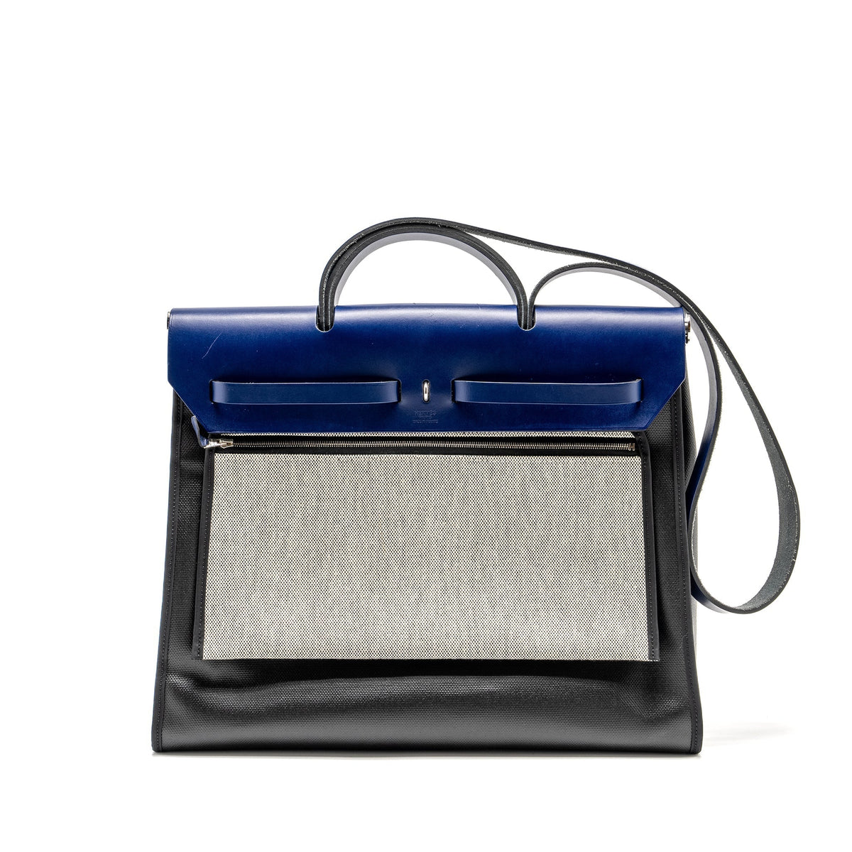 HERMES HERBAG 39 ZIP BAG BERLINE CANVAS / LEATHER BLACK / BLUE SHW