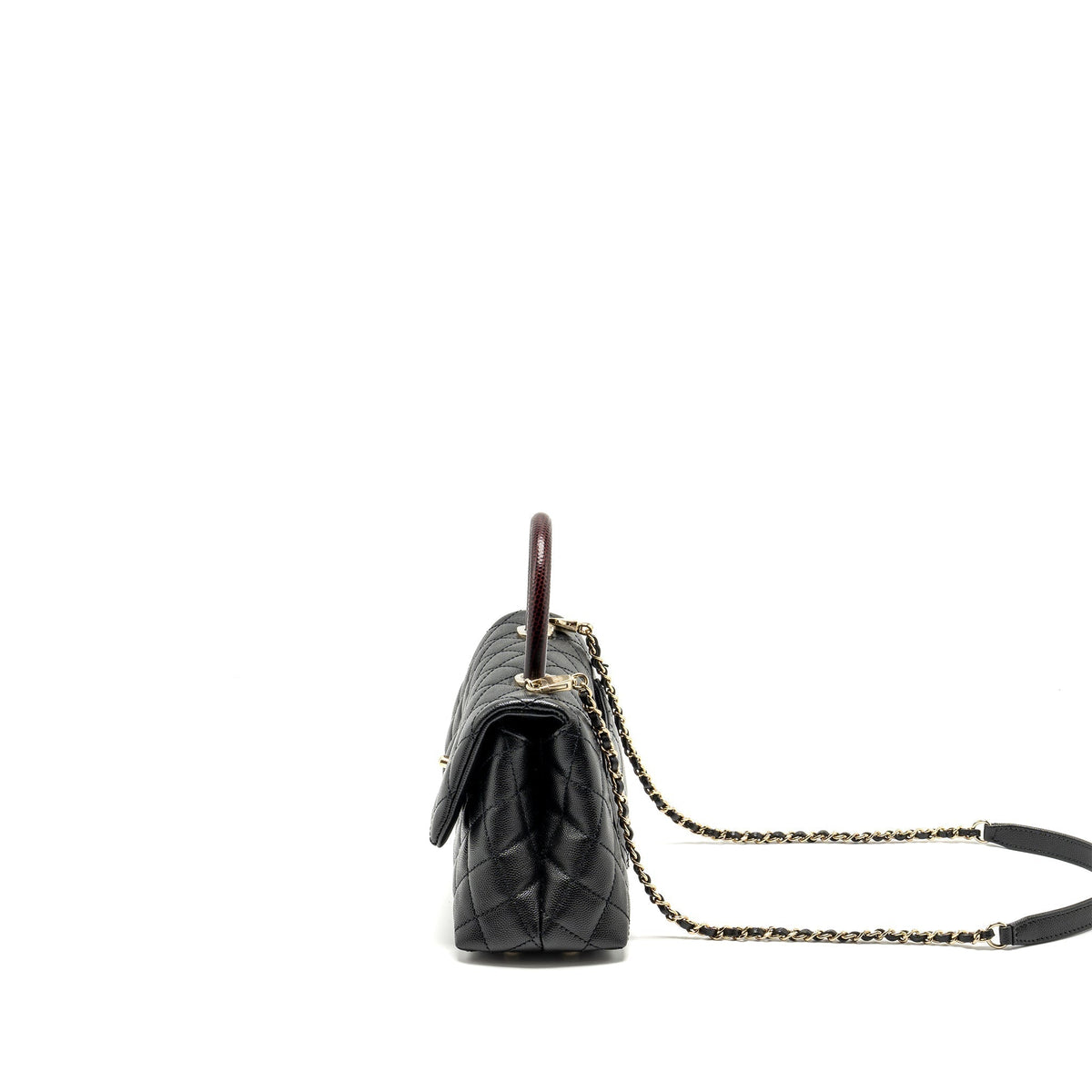 CHANEL SMALL COCO HANDLE WITH LIZARD EMBOSSED HANDLE CAVIAR BLACK LGHW