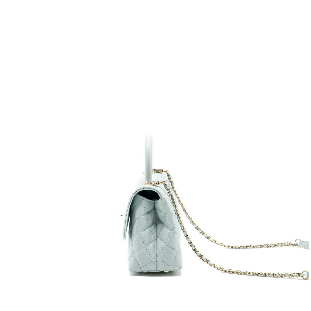 CHANEL SMALL COCO HANDLE CAVIAR LIGHT BLUE LGHW (MICROCHIP)