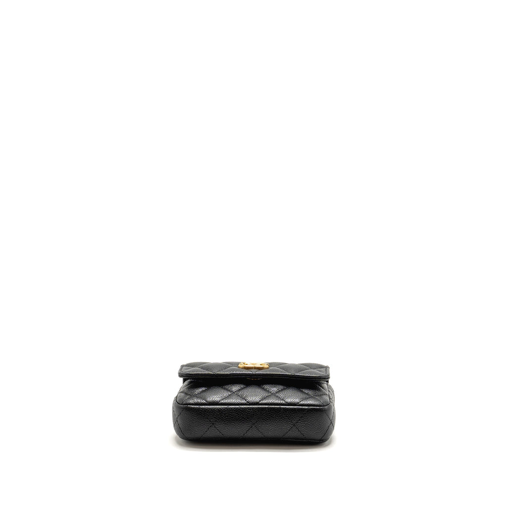 CHANEL COCO LOVE MINI FLAP WALLET WITH CHAIN CAVIAR BLACK GHW (MICROCHIP)