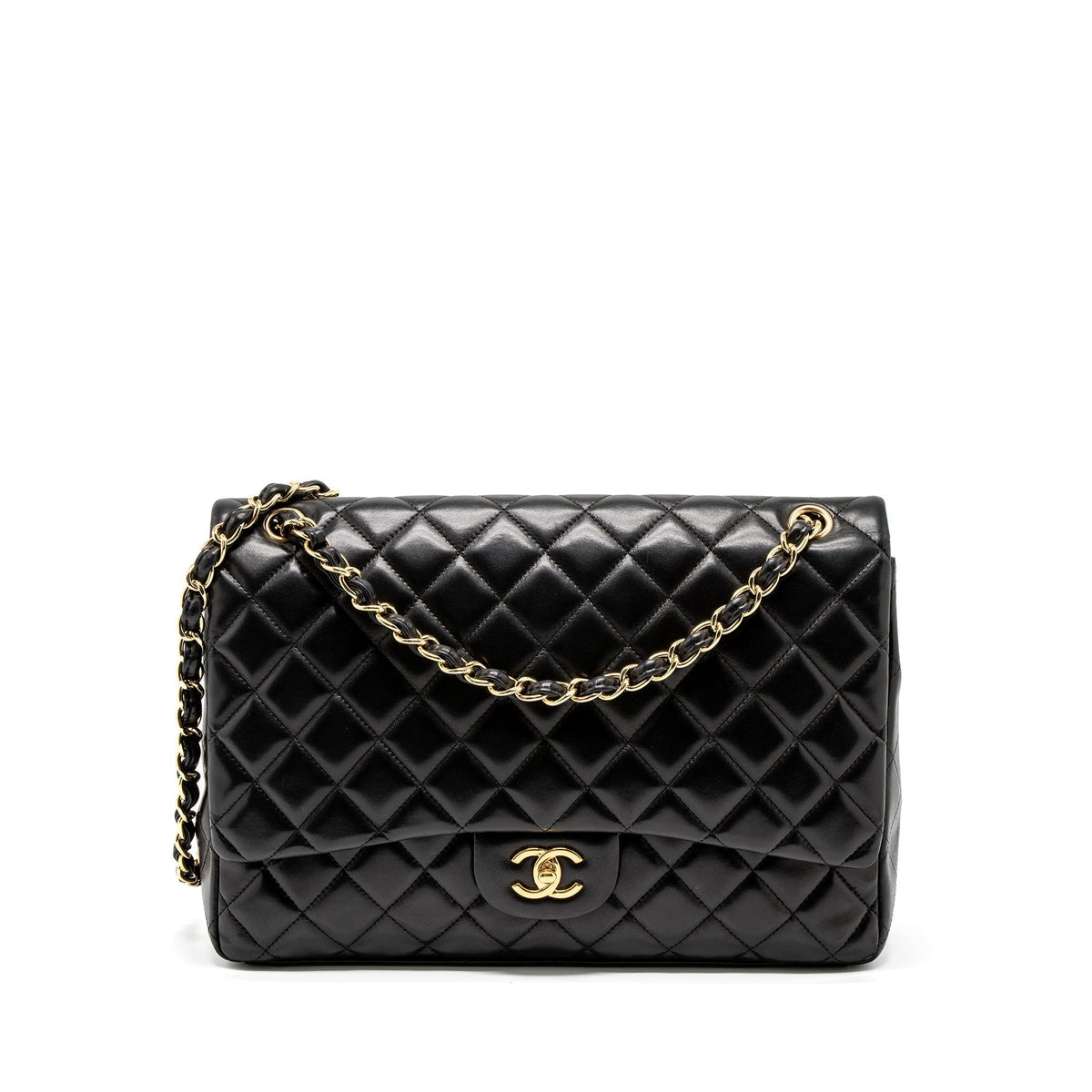 CHANEL MAXI CLASSIC SINGLE FLAP BAG LAMBSKIN BLACK GHW