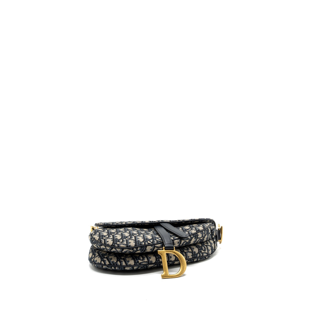 DIOR MEDIUM SADDLE BAG BLUE OBLIQUE JACQUARD CANVAS GHW