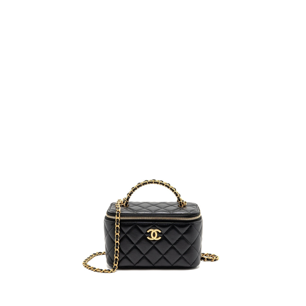 CHANEL TOP HANDLE LONG VANITY LAMBSKIN BLACK GHW(MICROCHIP)