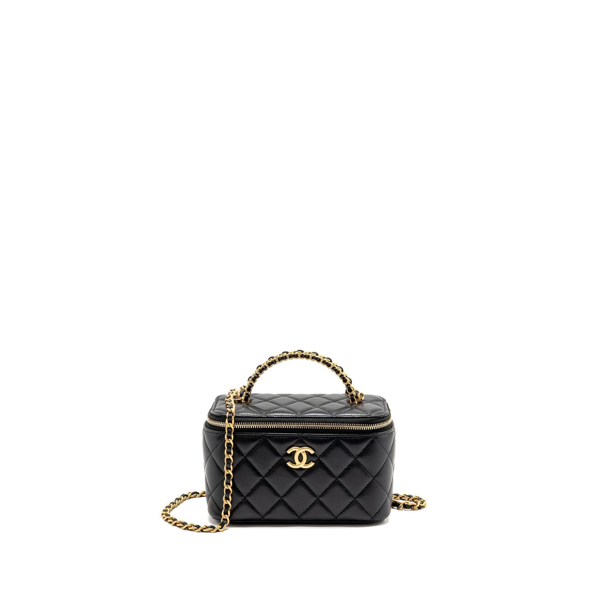 CHANEL TOP HANDLE LONG VANITY LAMBSKIN BLACK GHW(MICROCHIP)