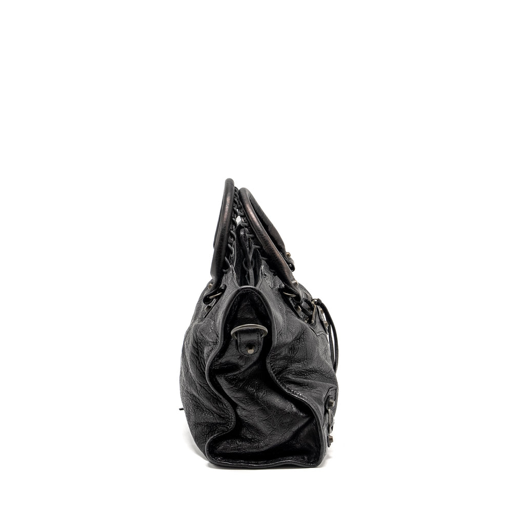 BALENCIAGA GIANT CITY BAG LEATHER BLACK RUTHENIUM HARDWARE