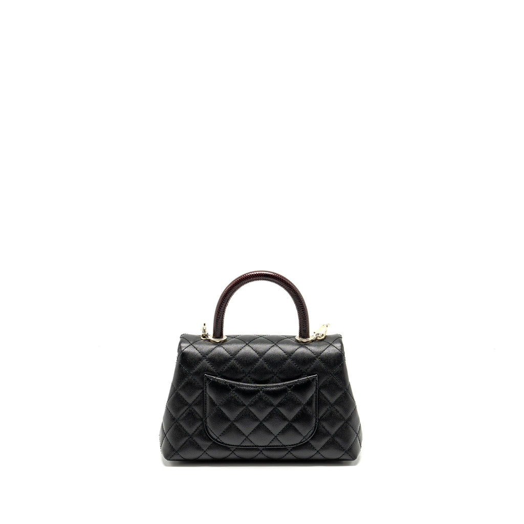 CHANEL SMALL COCO HANDLE WITH LIZARD EMBOSSED HANDLE CAVIAR BLACK LGHW