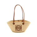 LOEWE SMALL ANAGRAM BASKET BAG IRACA PALM/CALFSKIN NATURAL/TAN