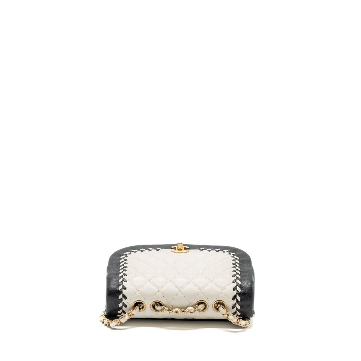 CHANEL QUILTED FLAP BAG LAMBSKIN WHITE/ BLACK GHW