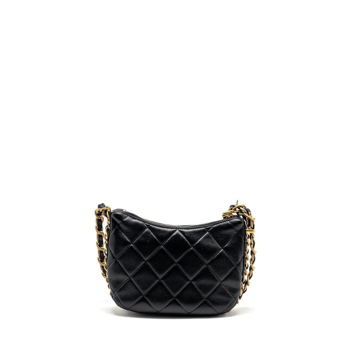 CHANEL 23K HOBO BAG WITH ADJUSTABLE CHAIN LAMBKIN BLACK GHW (MICROCHIP)