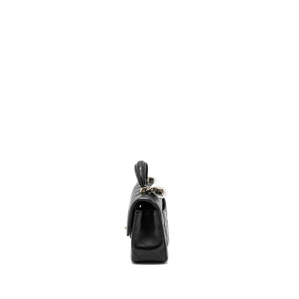 CHANEL TOP HANDLE MINI RECTANGULAR FLAP BAG LAMBSKIN BLACK LGHW (MICROCHIP)