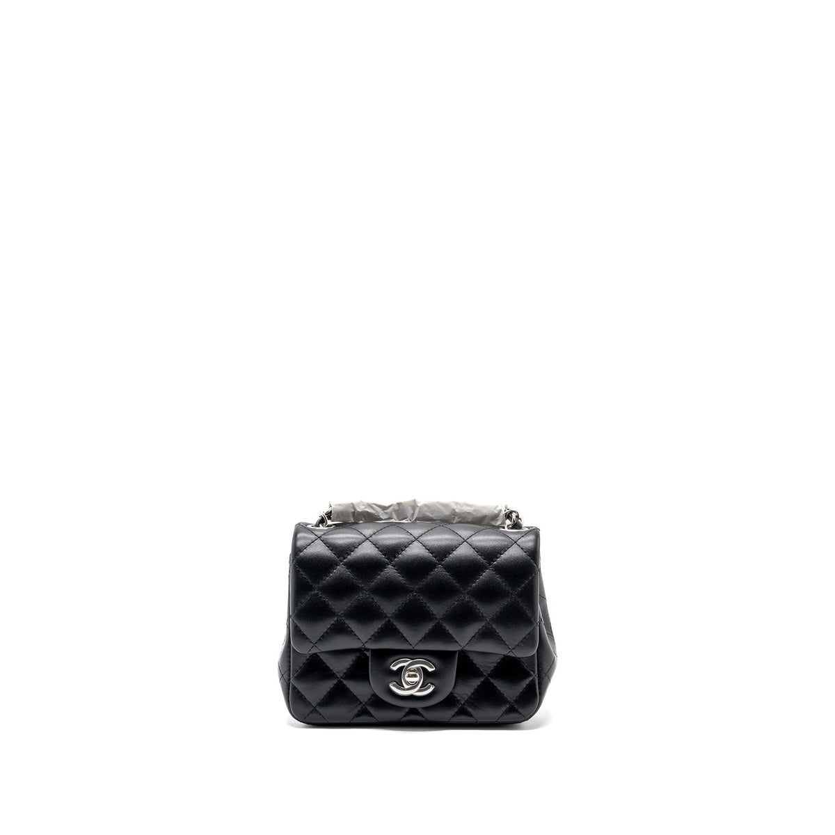 CHANEL MINI SQUARE FLAP BAG LAMBSKIN BLACK SHW (MICROCHIP)