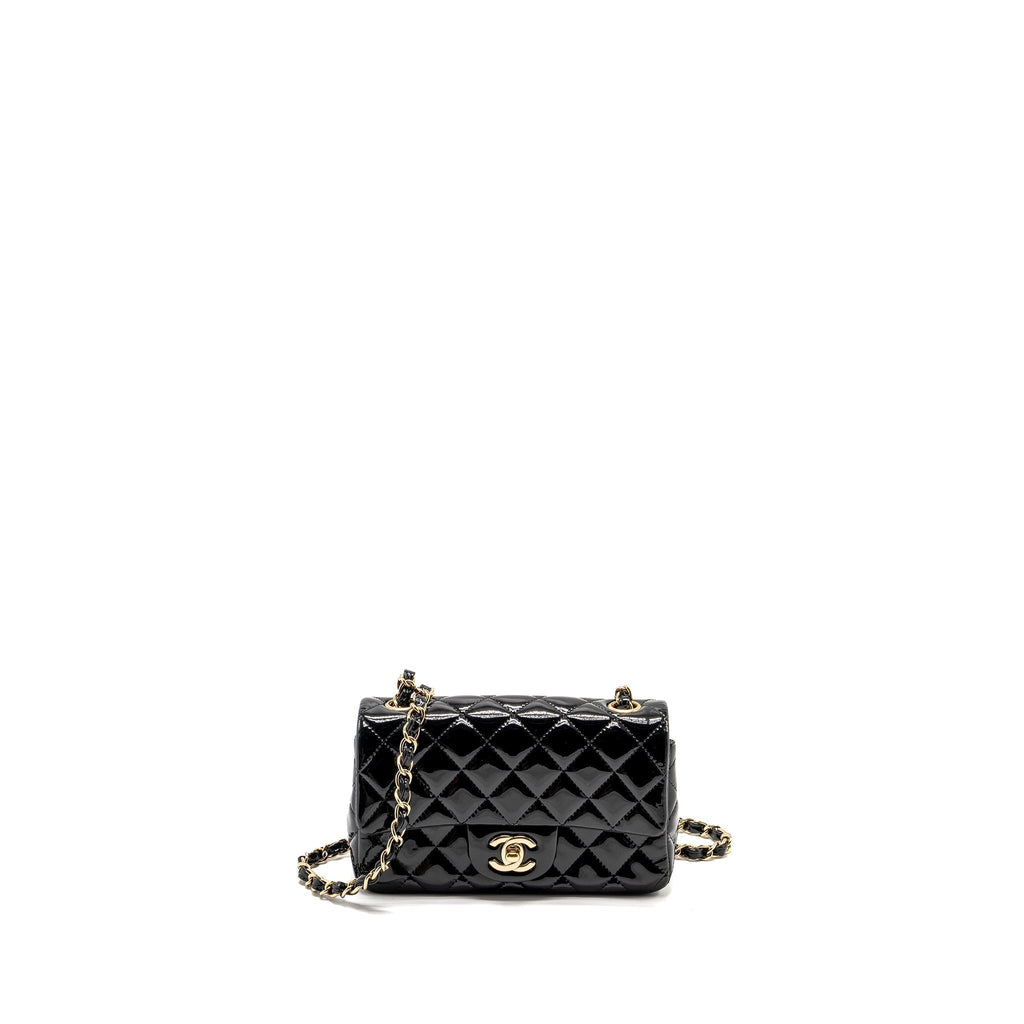 CHANEL MINI RECTANGULAR FLAP BAG PATENT BLACK LGHW