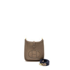 HERMES Mini Evelyne Clemence Etoupe / Blue Nuit GHW