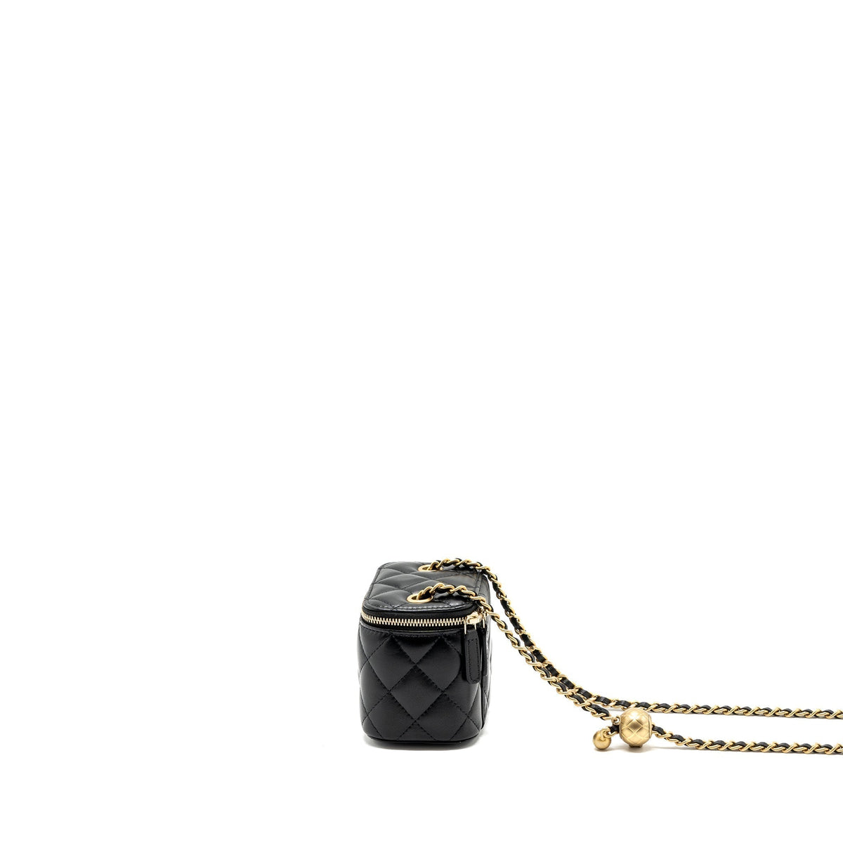 CHANEL PEARL CRUSH MINI VANITY WITH CHAIN LAMBSKIN BLACK GHW