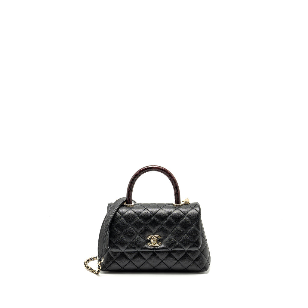 CHANEL SMALL COCO HANDLE WITH LIZARD EMBOSSED HANDLE CAVIAR BLACK LGHW