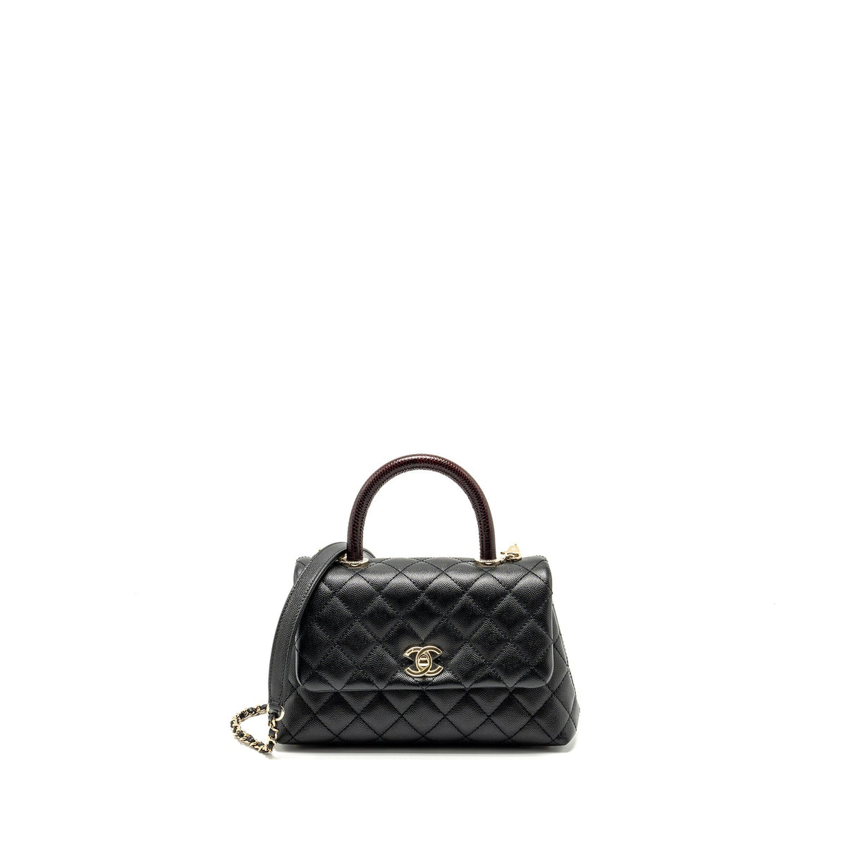 CHANEL SMALL COCO HANDLE WITH LIZARD EMBOSSED HANDLE CAVIAR BLACK LGHW