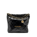 CHANEL MEDIUM 22 BAG SHINY CALFSKIN BLACK GHW (MICROCHIP)