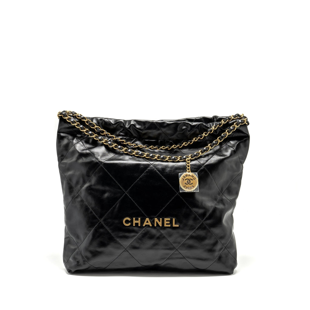 CHANEL MEDIUM 22 BAG SHINY CALFSKIN BLACK GHW (MICROCHIP)