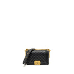 CHANEL SMALL BOY BAG CALFSKIN BLACK GHW (MICROCHIP)