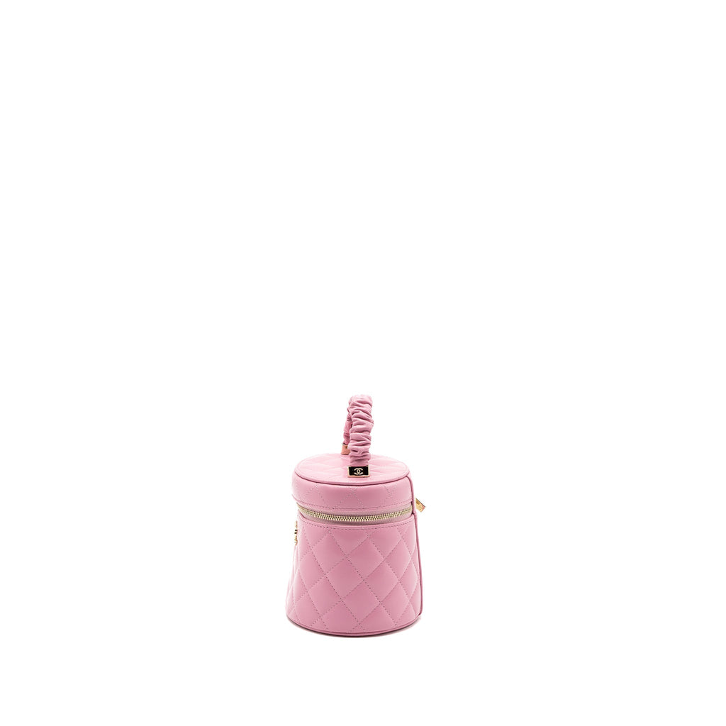 CHANEL TOP HANDLE ROUND VANITY CASE LAMBSKIN PINK LGHW