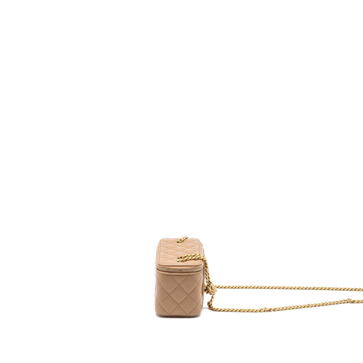 CHANEL GOLD PILLAR LONG VANITY CASE WITH ADJUSTABLE CHAIN LAMBSKIN DARK BEIGE GHW (MICROCHIP)