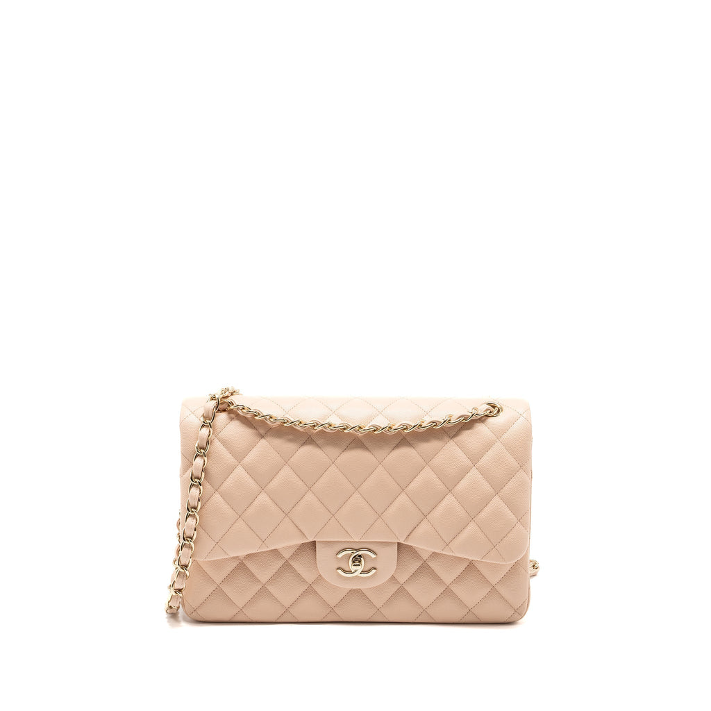 CHANEL JUMBO CLASSIC DOUBLE FLAP BAG CAVIAR BEIGE LGHW (MICROCHIP)