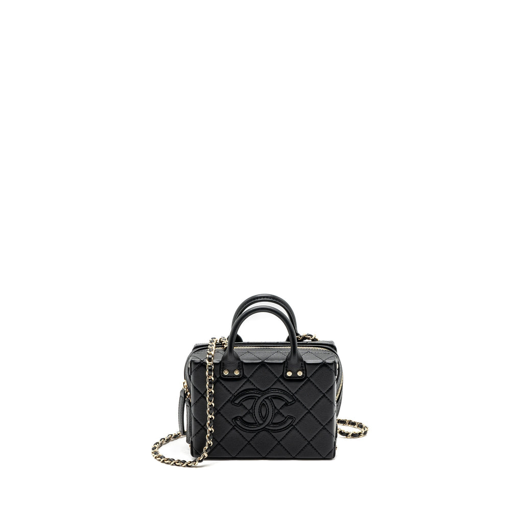 CHANEL 22B TOP HANDLE SMALL VANITY CASE CALFSKIN BLACK GHW(MICROCHIP)
