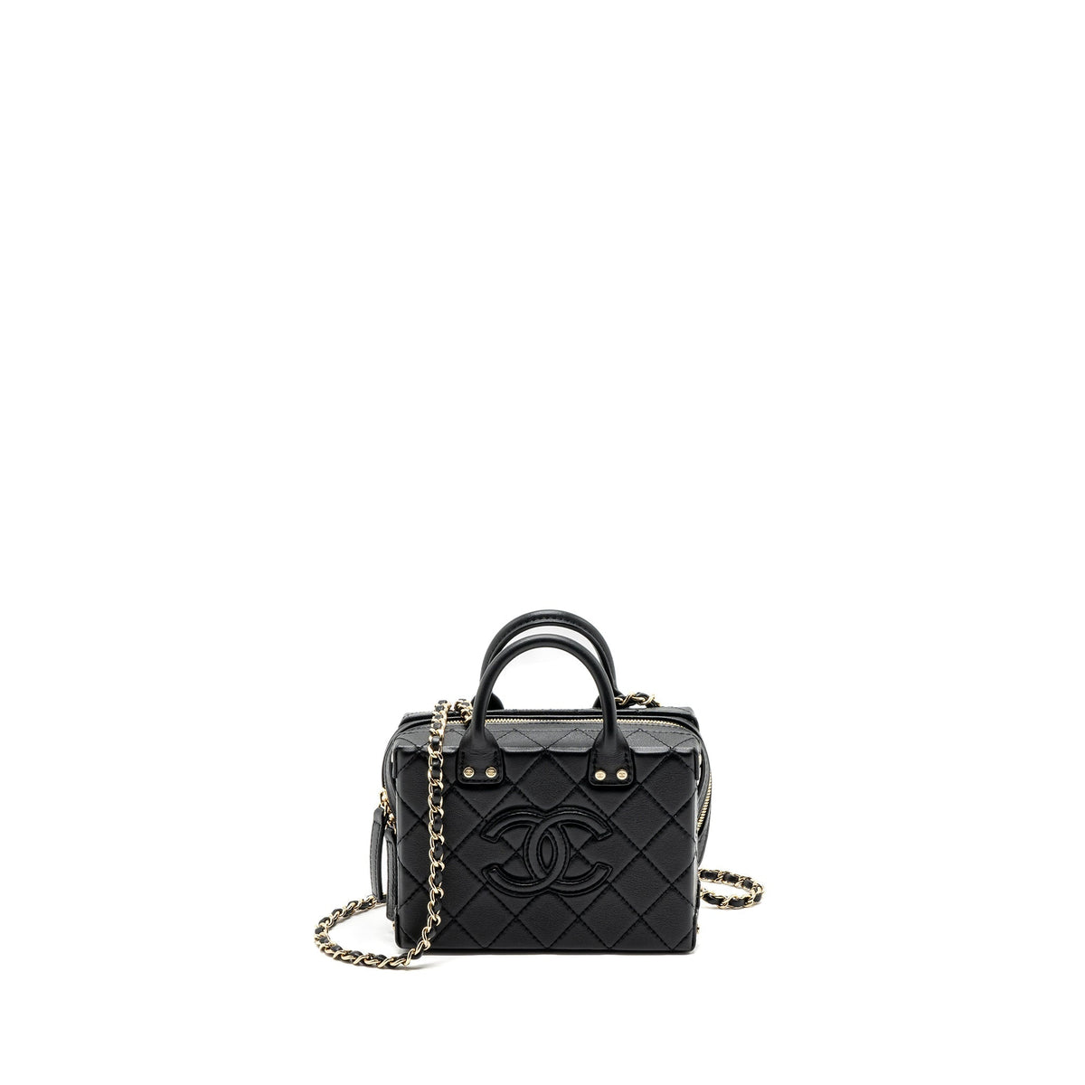 CHANEL 22B TOP HANDLE SMALL VANITY CASE CALFSKIN BLACK GHW(MICROCHIP)