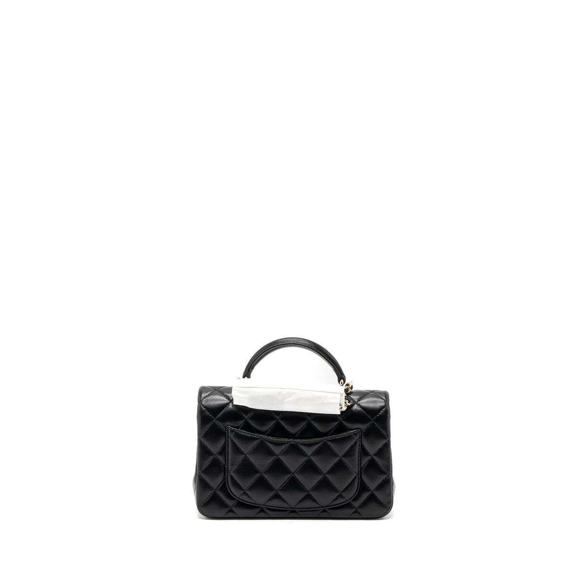 CHANEL TOP HANDLE MINI RECTANGULAR FLAP BAG LAMBSKIN BLACK LGHW (MICROCHIP)
