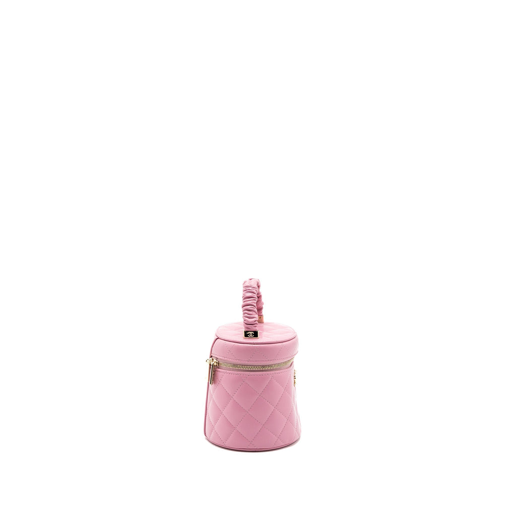 CHANEL TOP HANDLE ROUND VANITY CASE LAMBSKIN PINK LGHW